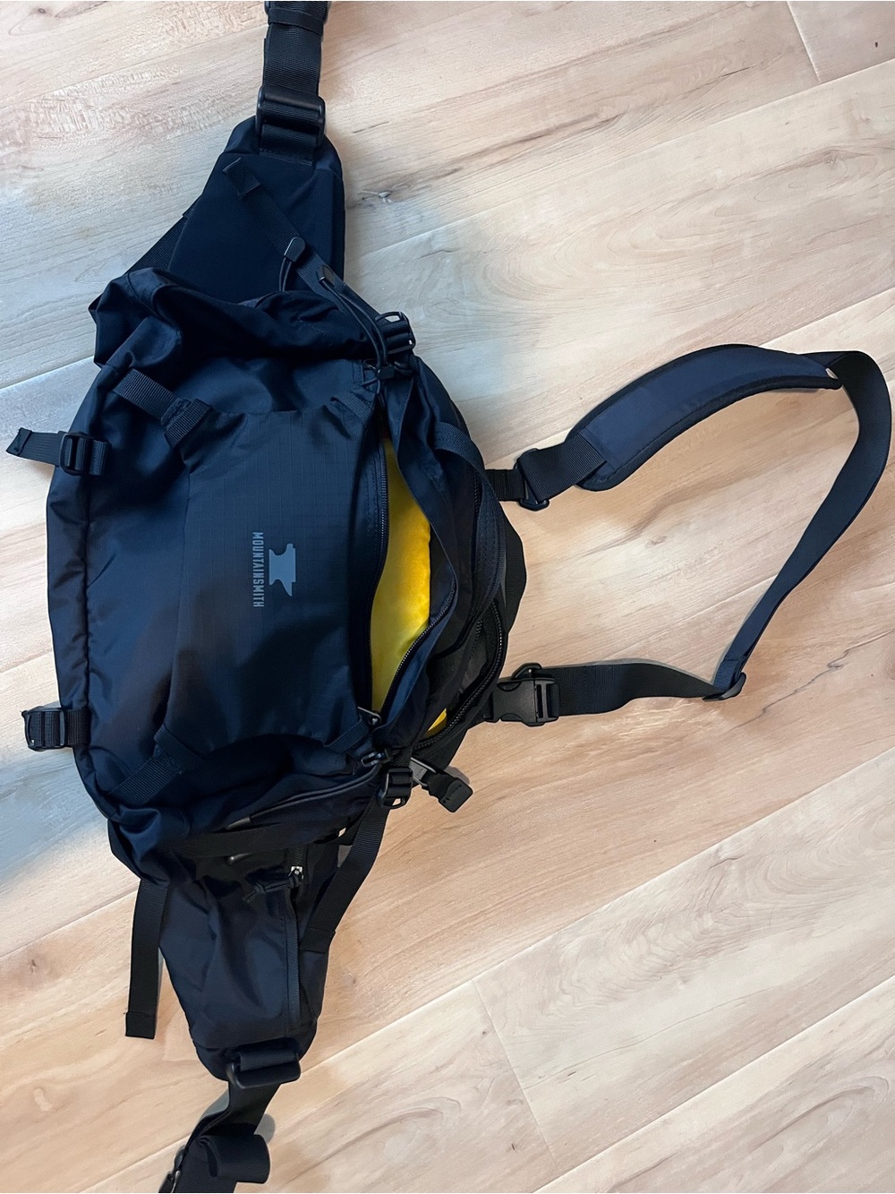 Black Sling Waist Pack with Yellow Interior — Rugged Everyday Carry